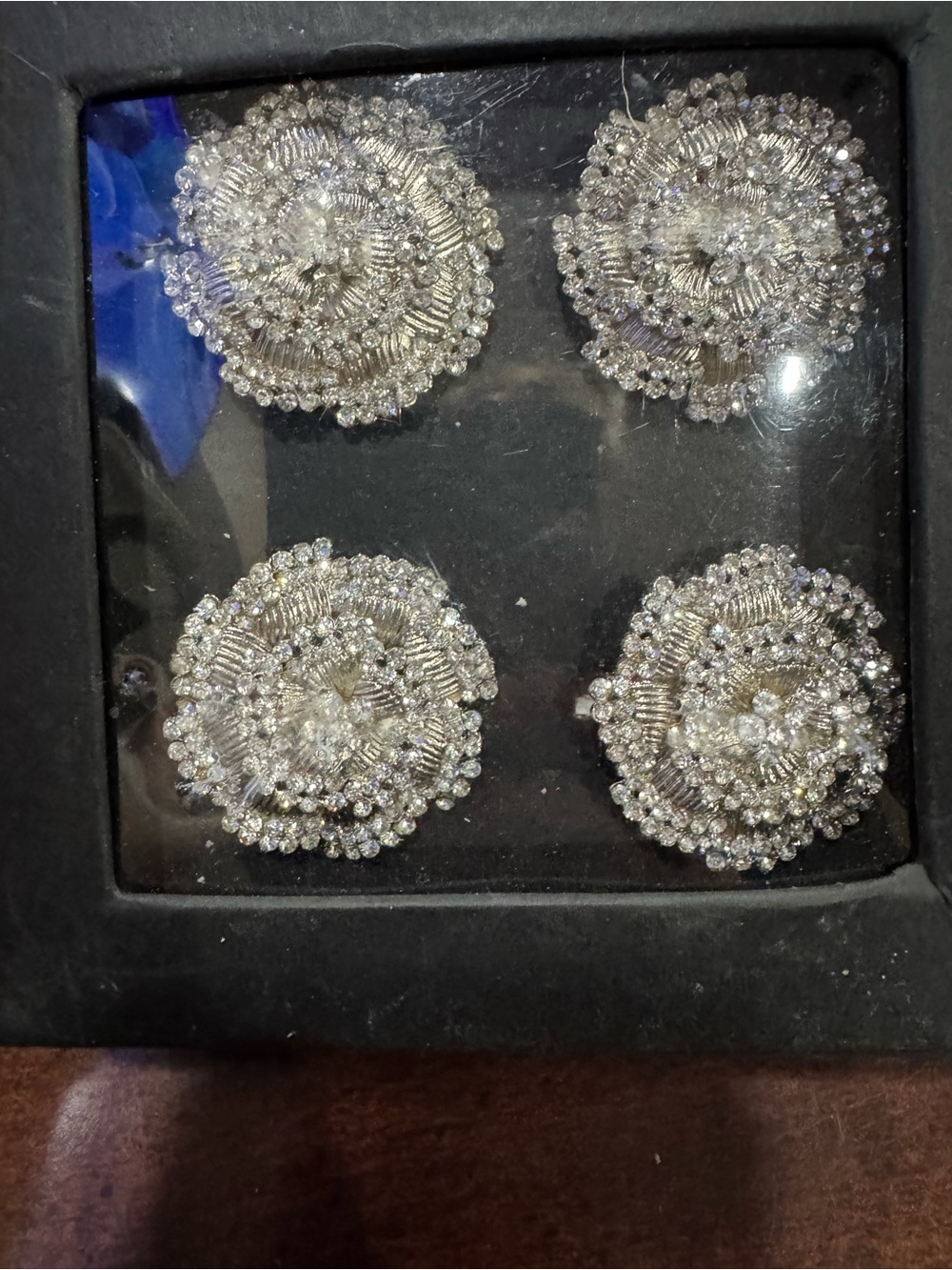 Silver Crystal Floral- Set Of Four Napkin Rings